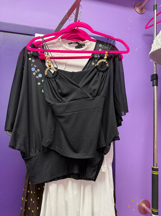 Black Wood Beaded Strap Cami