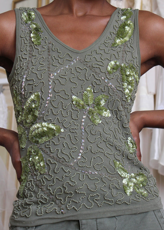 Tres Jolie Green Beaded Top