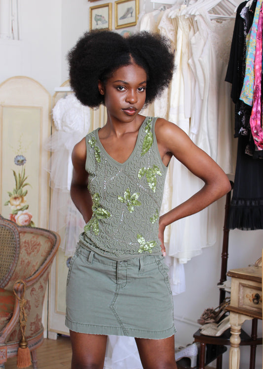 Tres Jolie Green Beaded Top