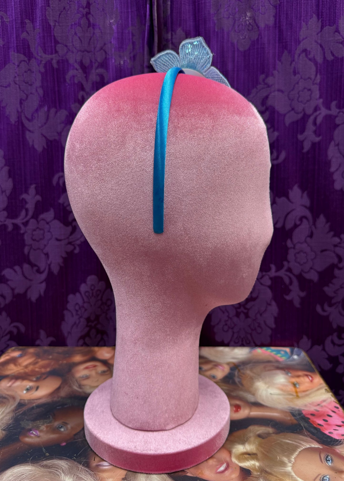 Handmade Blue Sequin Flower Headpiece