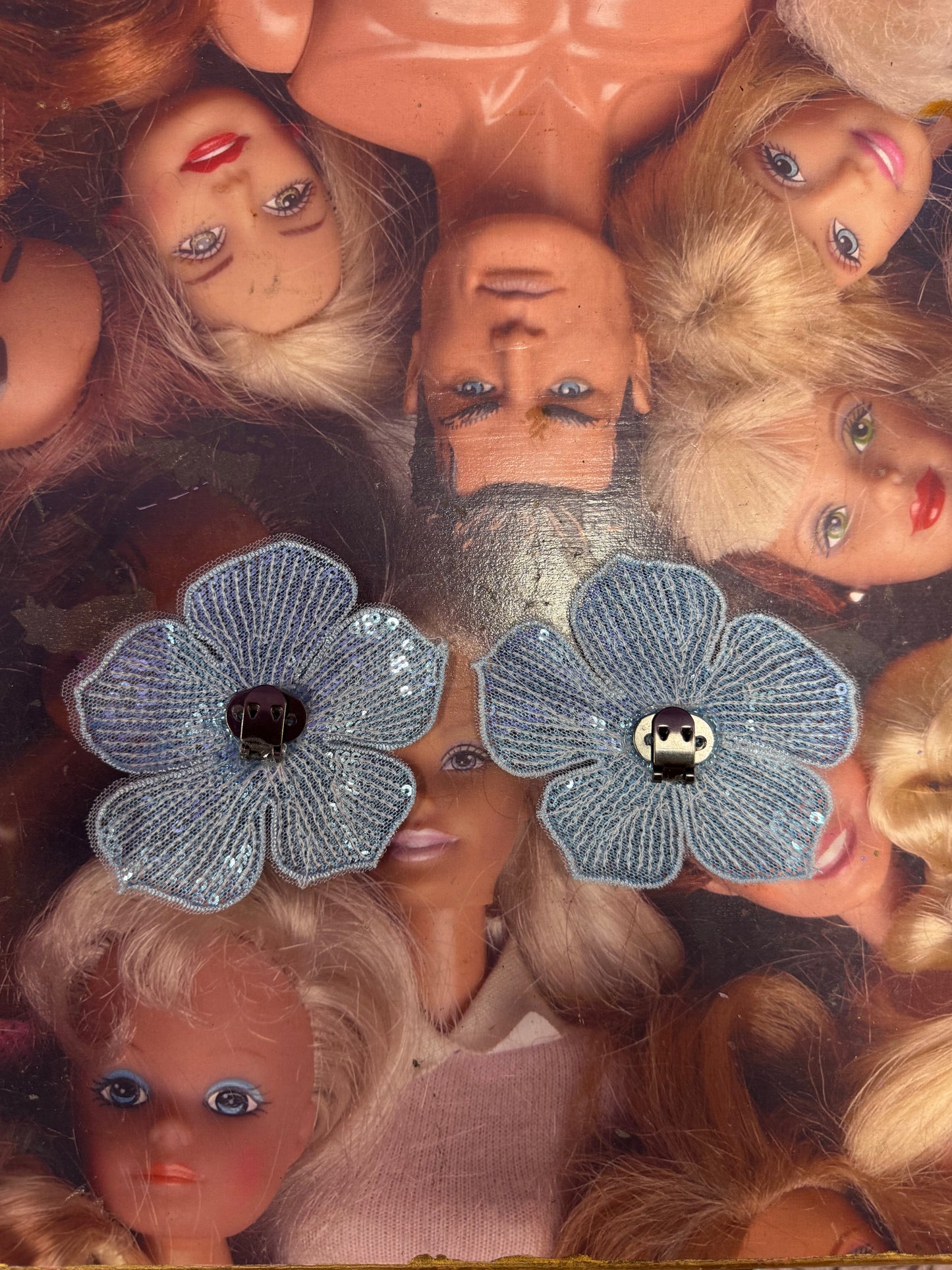 Blue Sequin Flower Shoe Clips