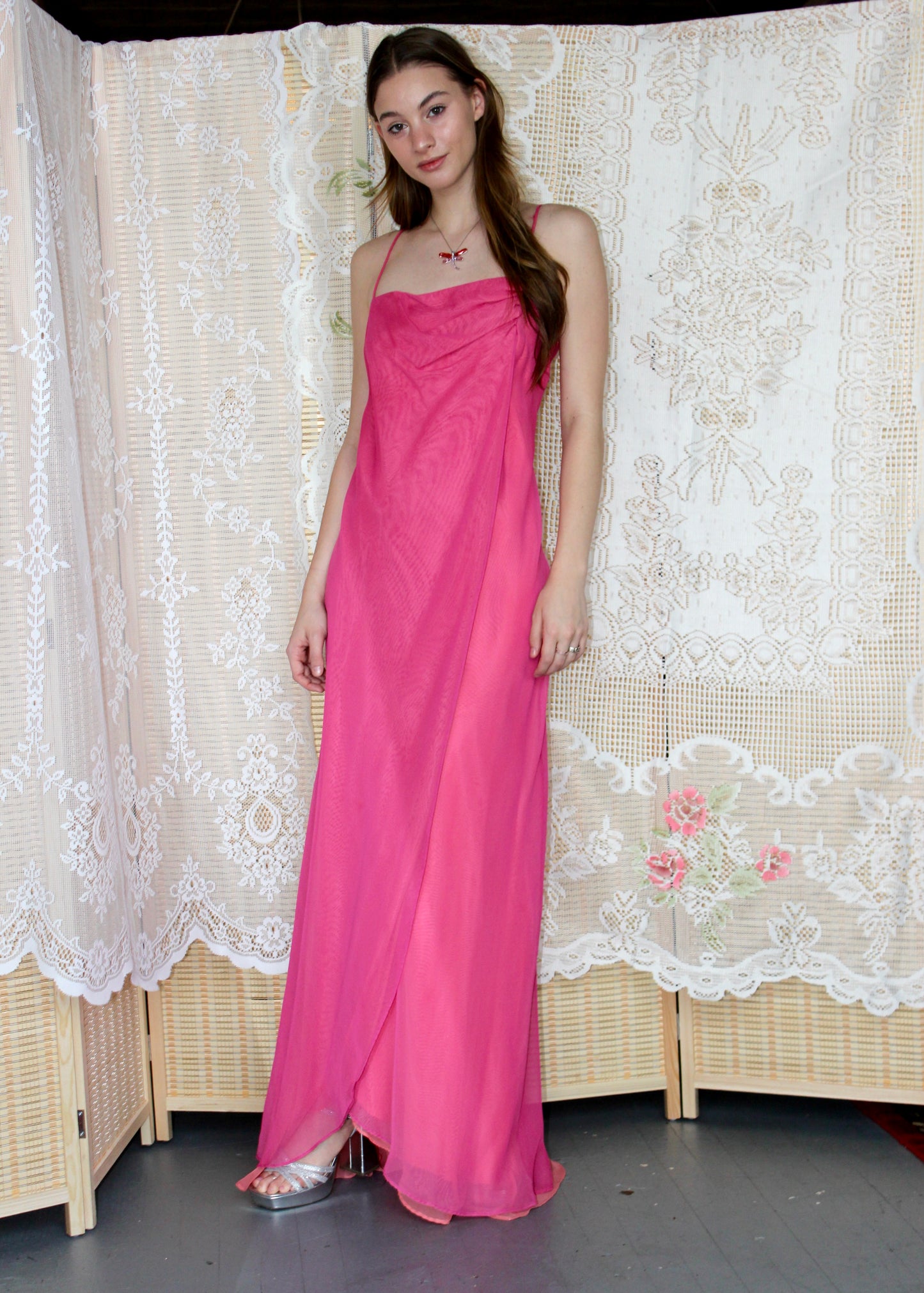 Pink Chiffon Floor Length Dress