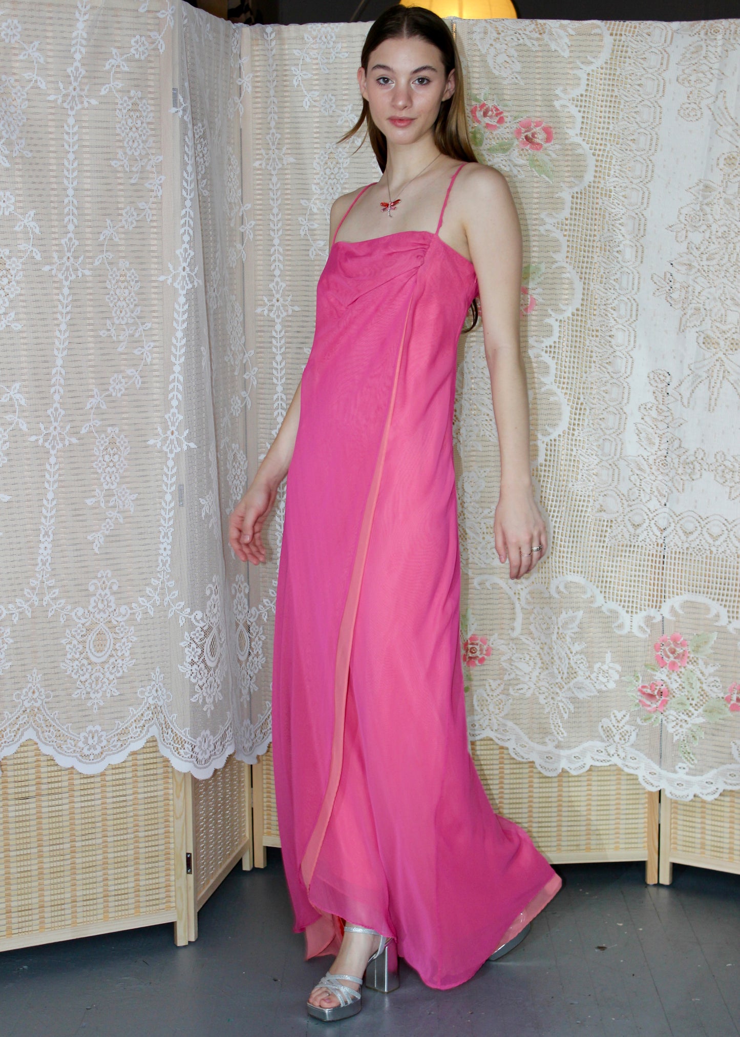 Pink Chiffon Floor Length Dress
