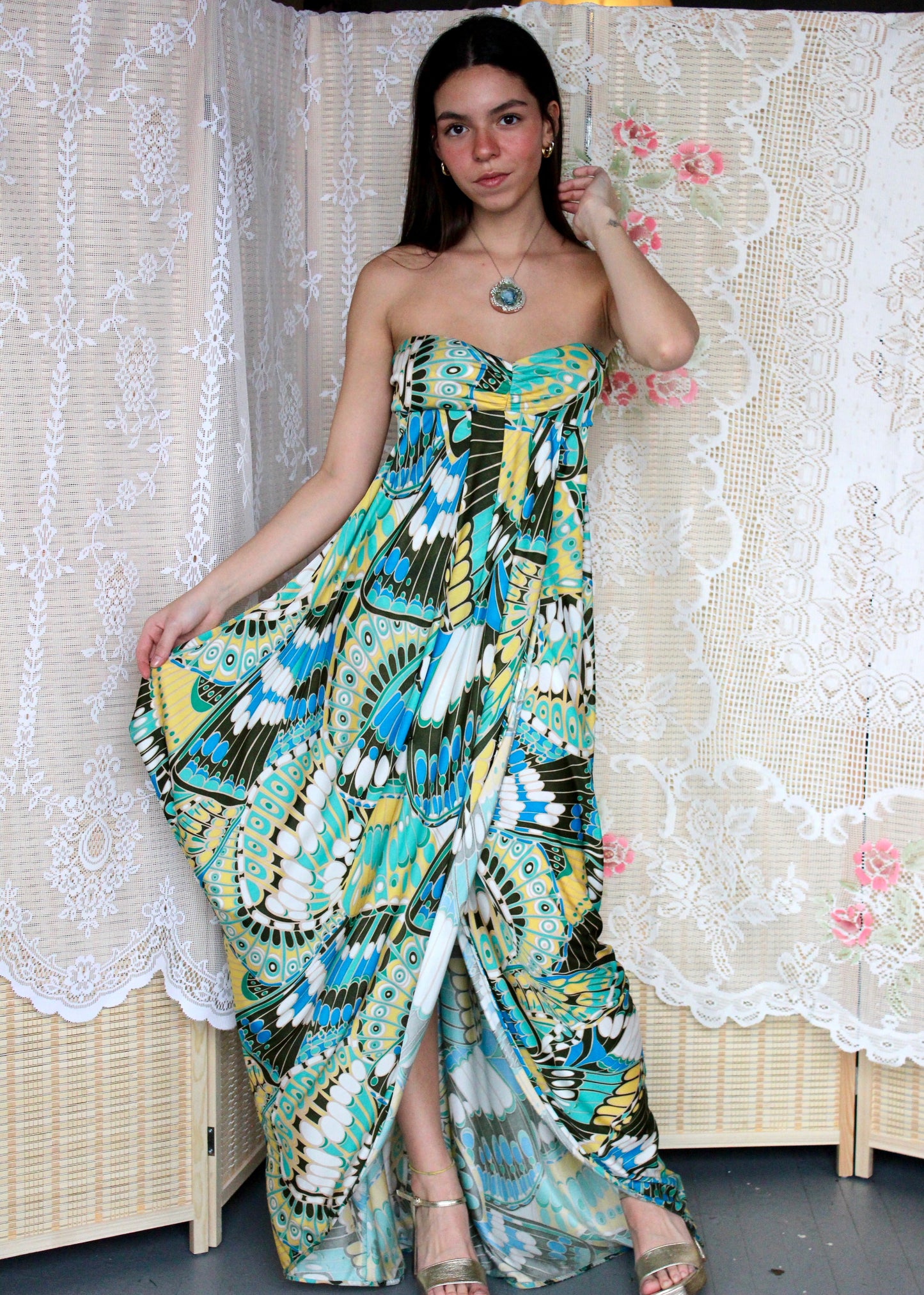 Tibi Strapless Printed Maxi Dress