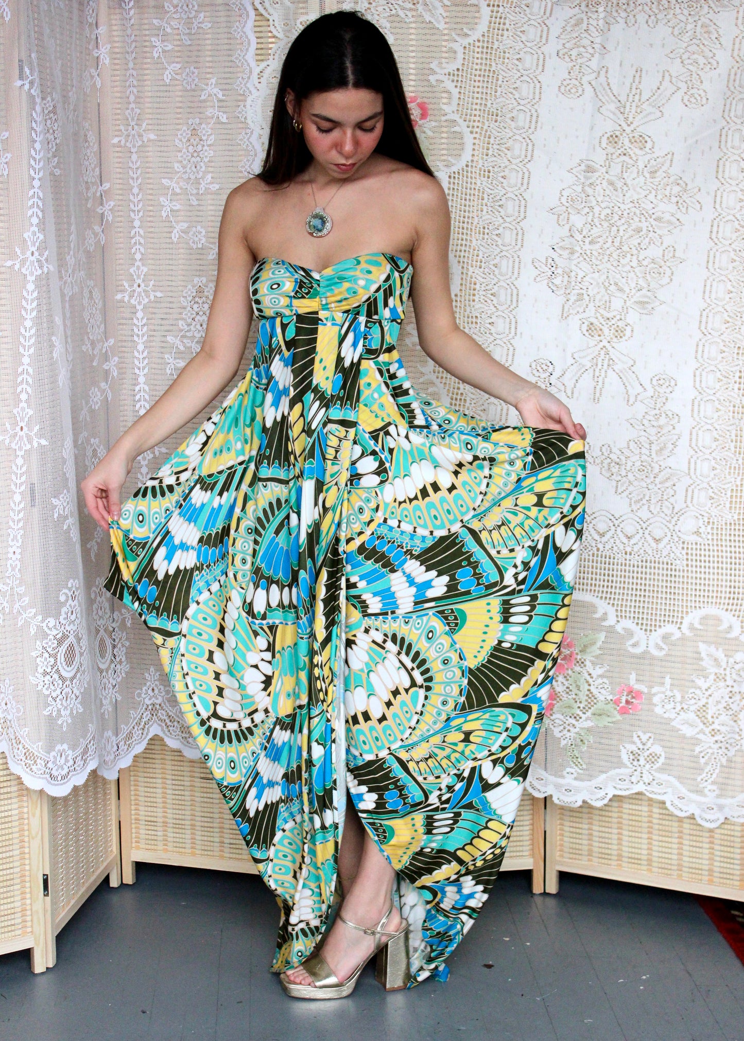 Tibi Strapless Printed Maxi Dress