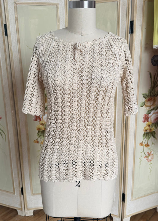 1970's Tan Crochet Half Sleeve Top