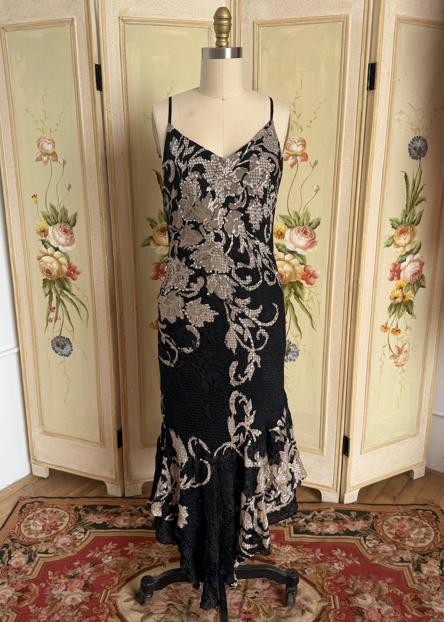 Black and Gold Sequin Maxi Dress