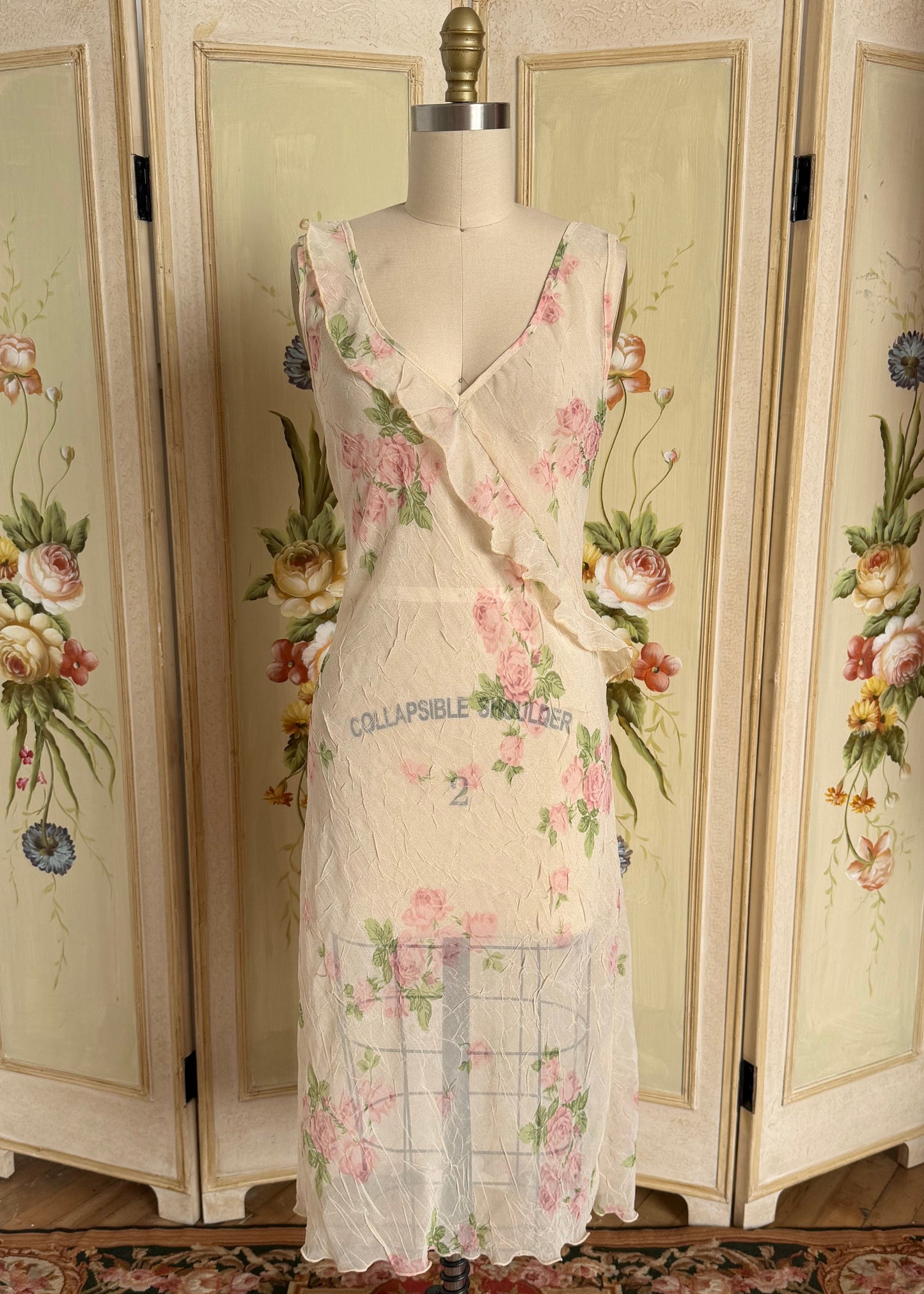 Sheer Rose V-Neck Dress