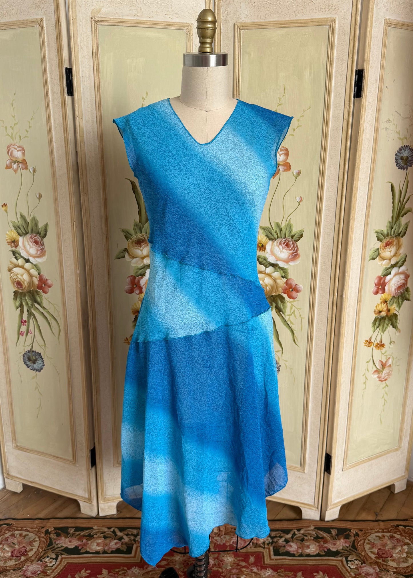 Aqua Tiered Sheer Dress