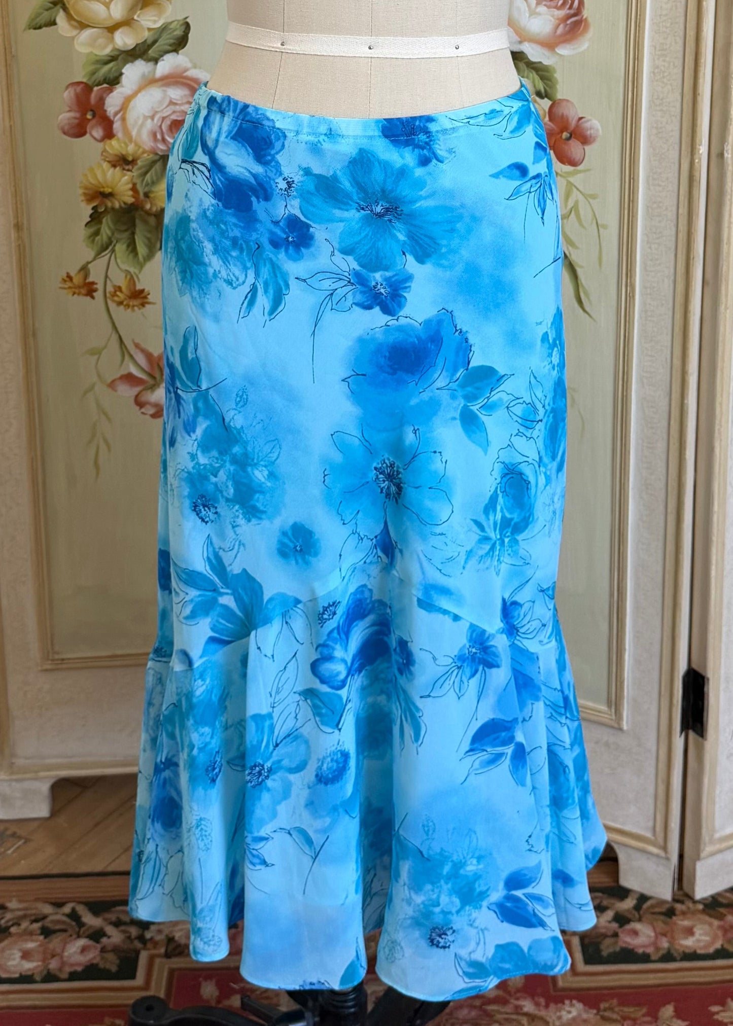 Blue Floral Midi Skirt