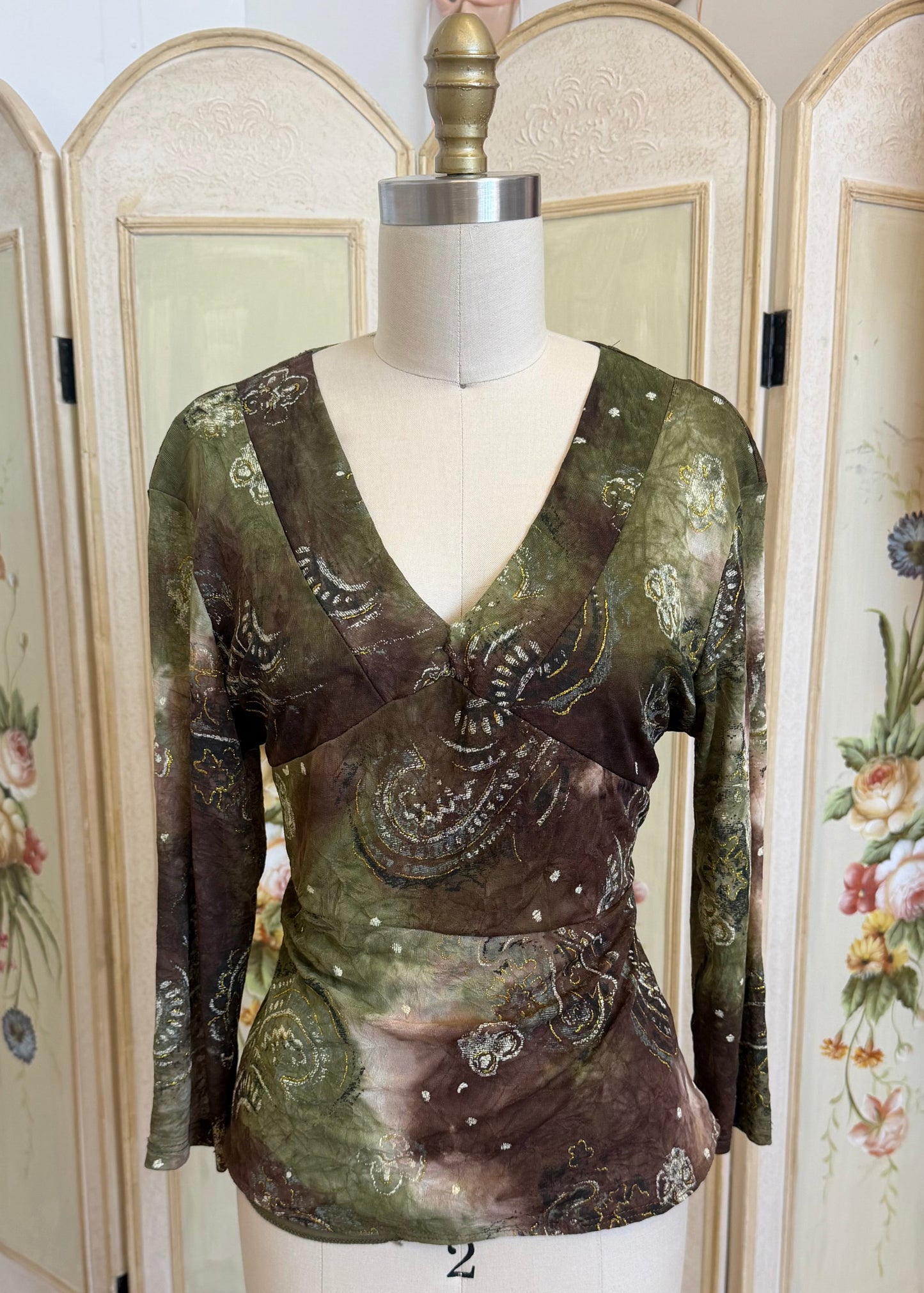 Brown and Green Flowy Top