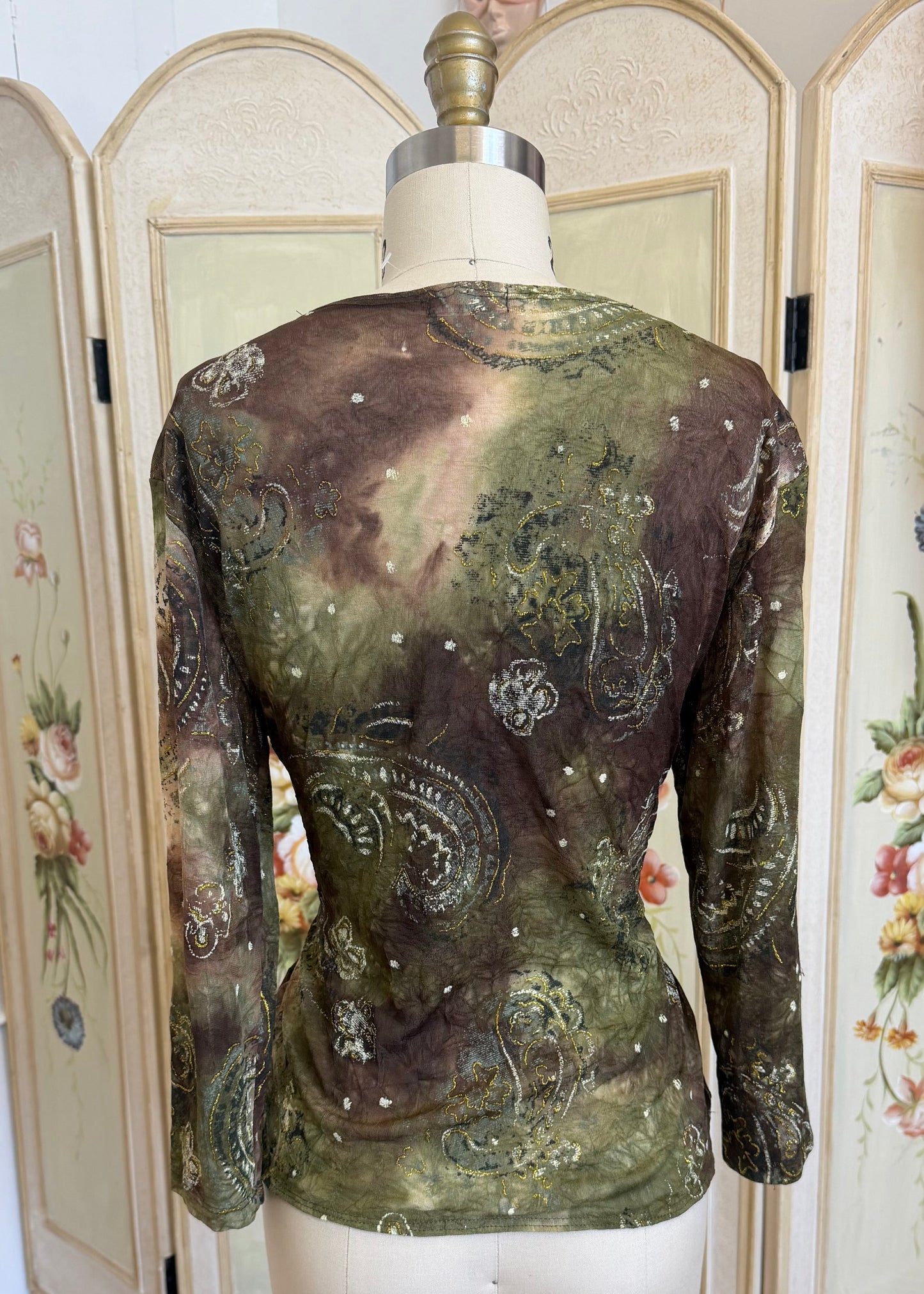 Brown and Green Flowy Top