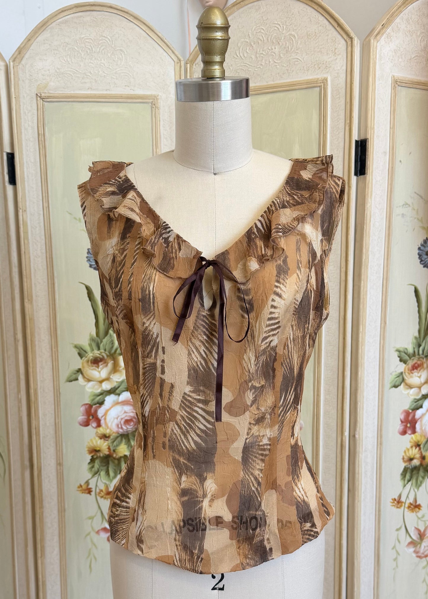 Brown Ruffle Sheer Top