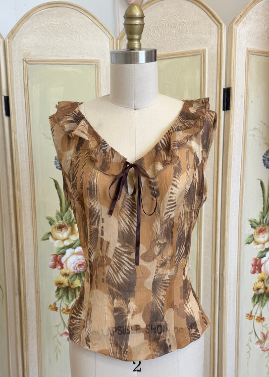 Brown Ruffle Sheer Top