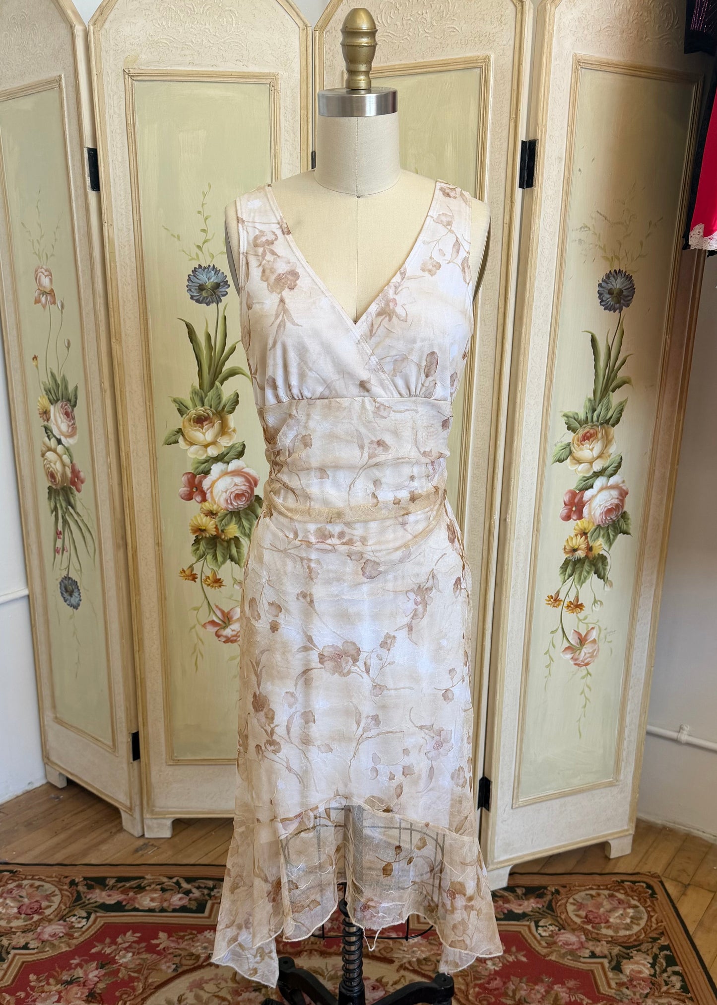 Cream Floral Midi Dress