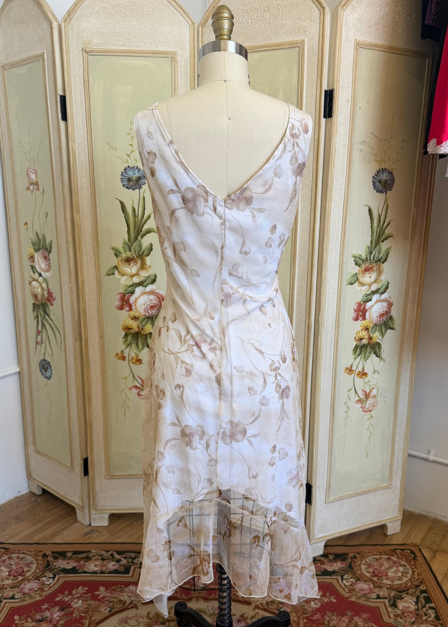 Cream Floral Midi Dress