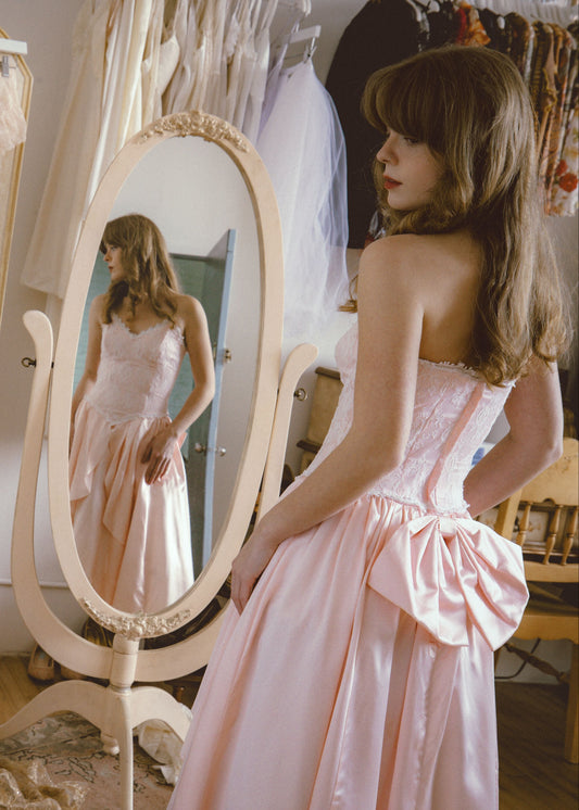 Gunne Sax Pink Lace Bow Gown