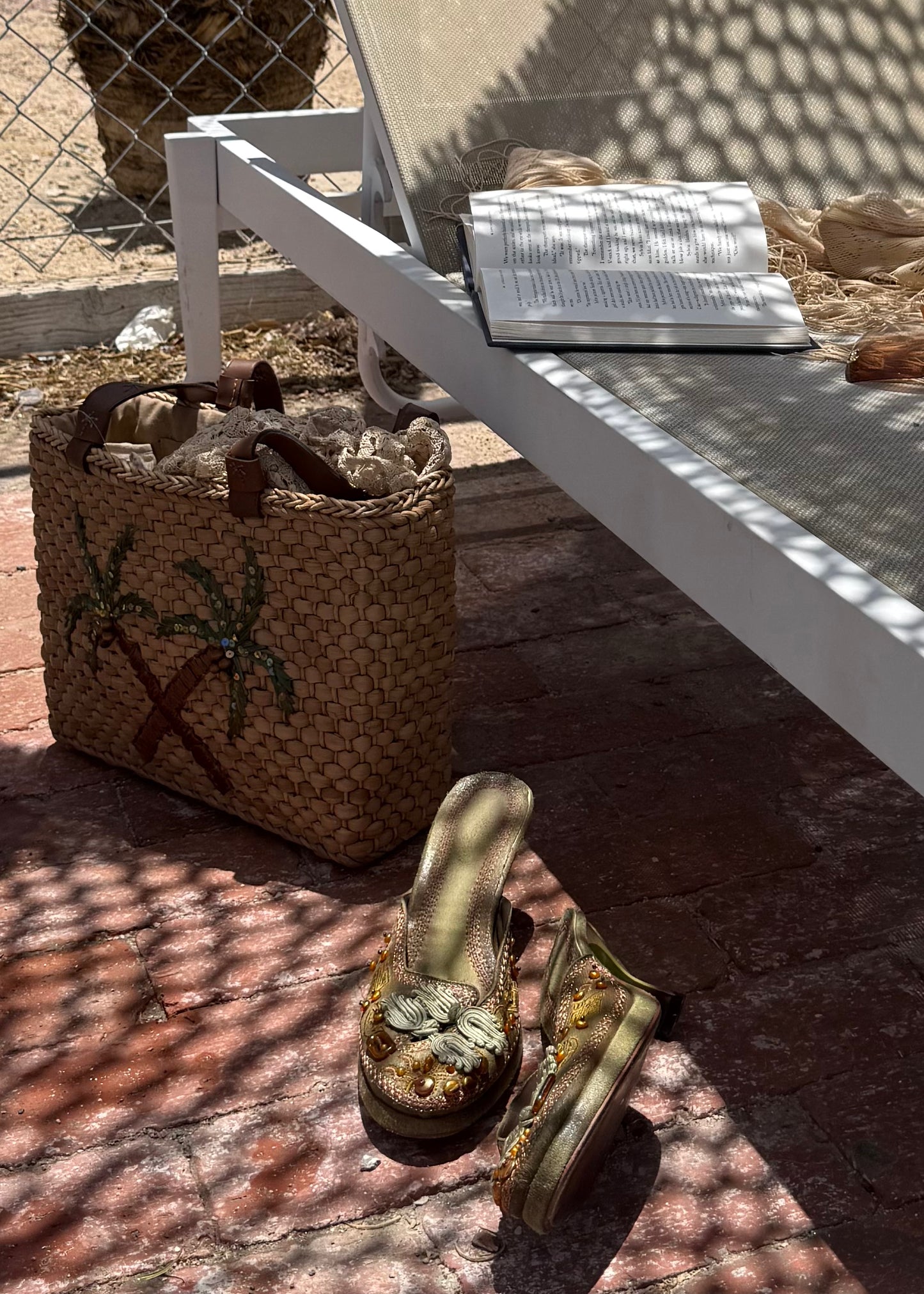 Sequin Palm Tree Basket Bag