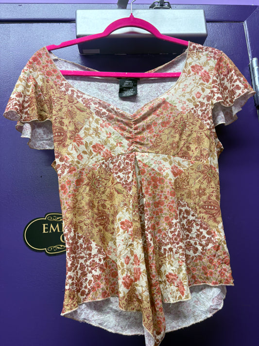 LM585 Floral Ruffle Sleeve Top