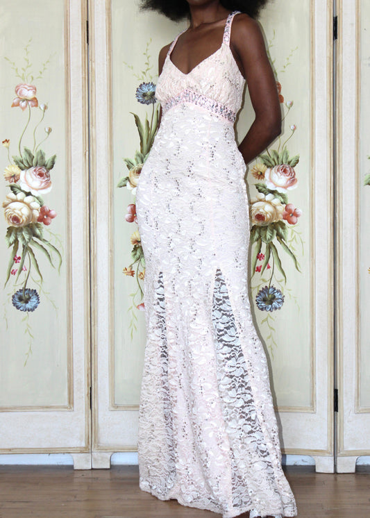 My Michelle Pink Lace Formal Dress