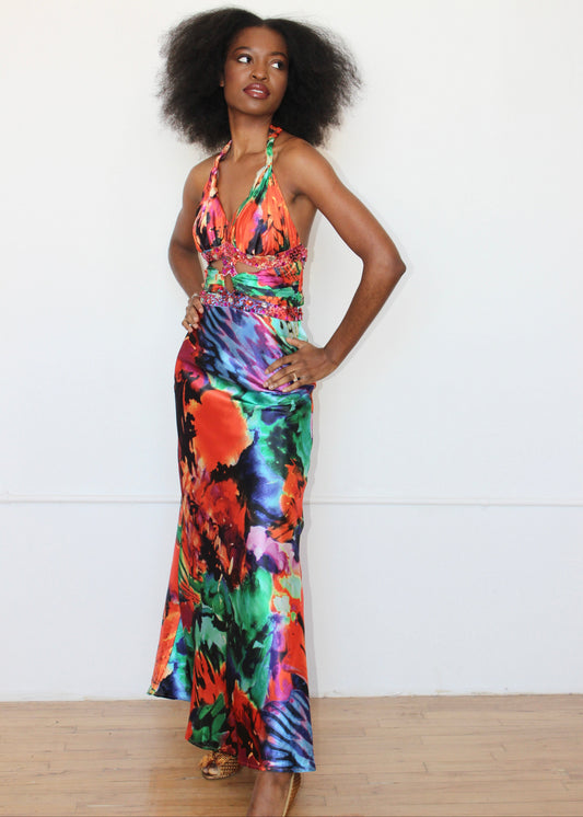 Dressed by Deb Multi Color Beaded Floor Length Dress