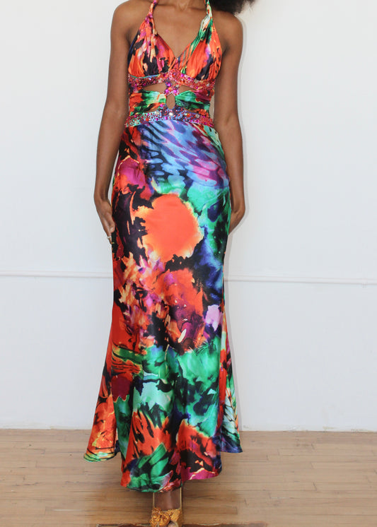 Dressed by Deb Multi Color Beaded Floor Length Dress