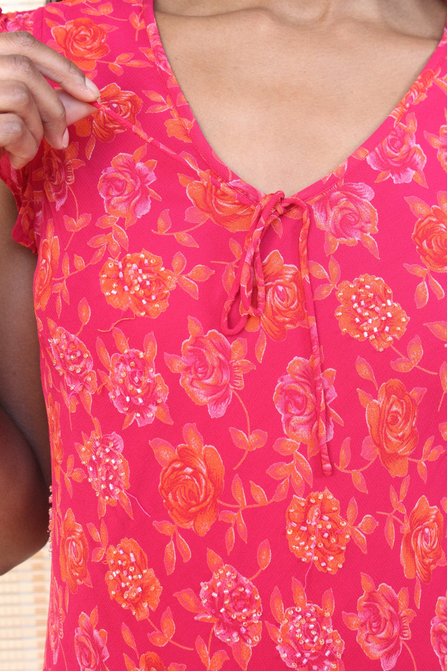 Eva Blue Beaded Floral Dress