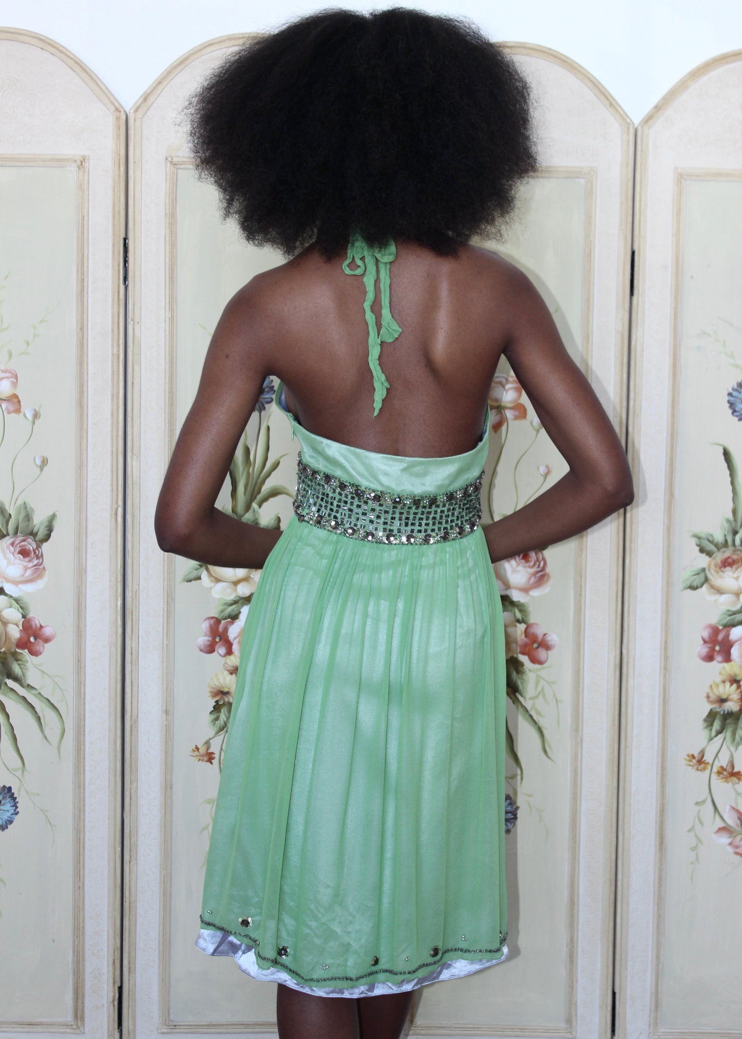 Adrianna Papell Evening Silk Beaded Halter Dress