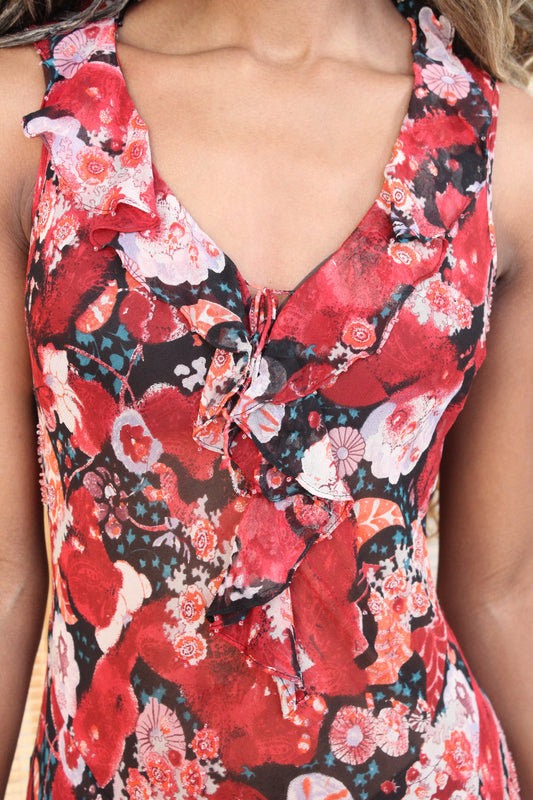 Sheer Silk Floral Dress with Beading