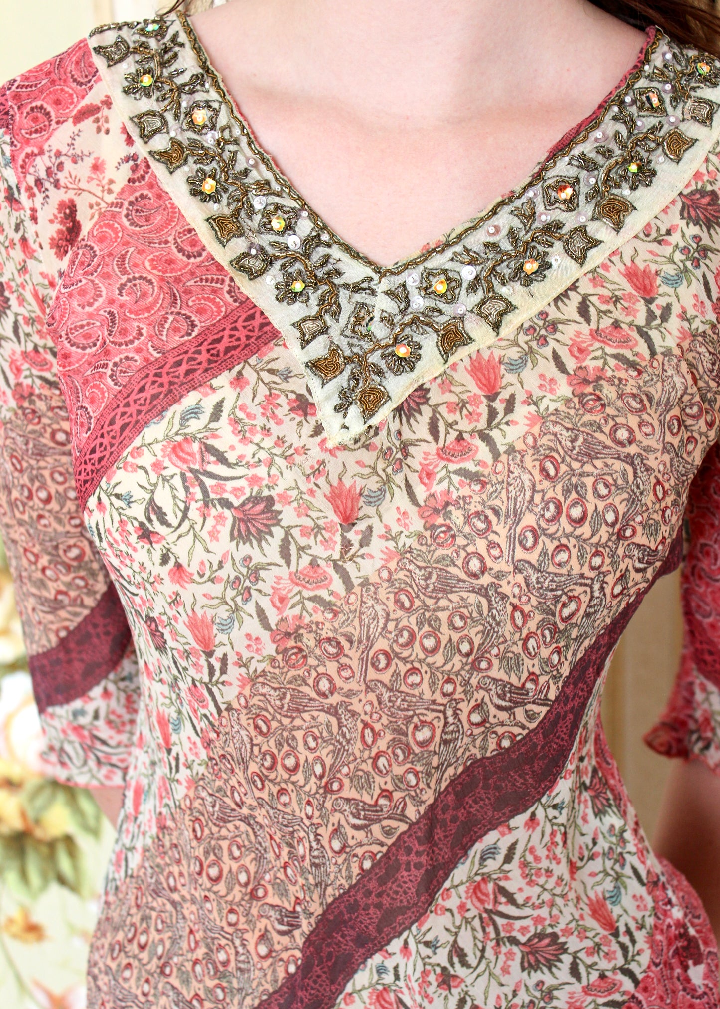 Motivi Pink Patterned Beaded Tunic Top