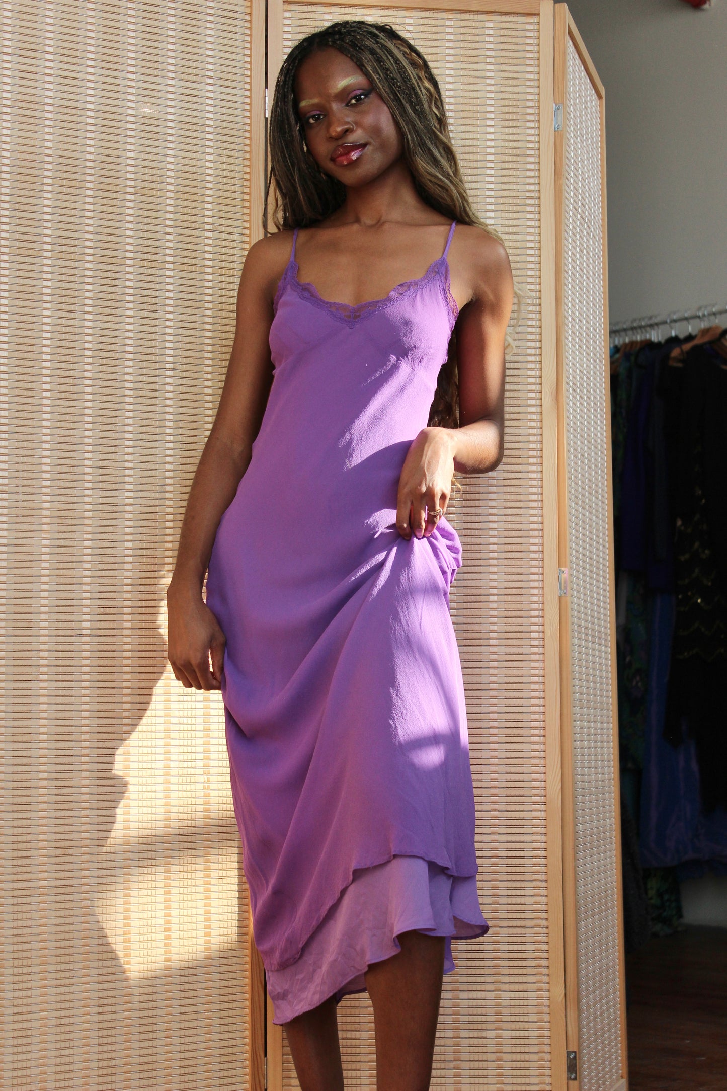 Silk Purple Double Layered Slip Dress