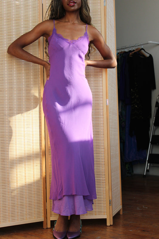 Silk Purple Double Layered Slip Dress