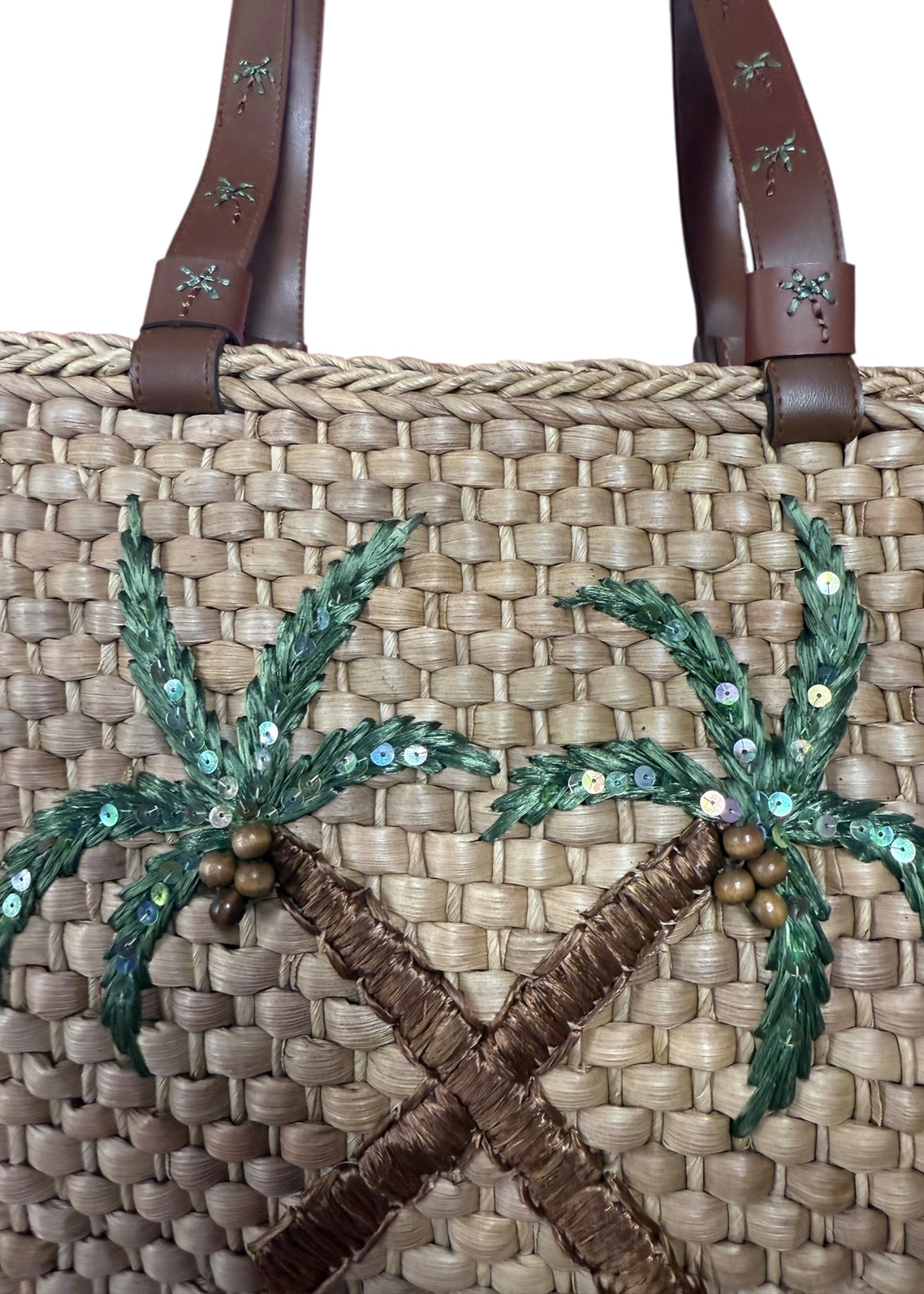 Sequin Palm Tree Basket Bag