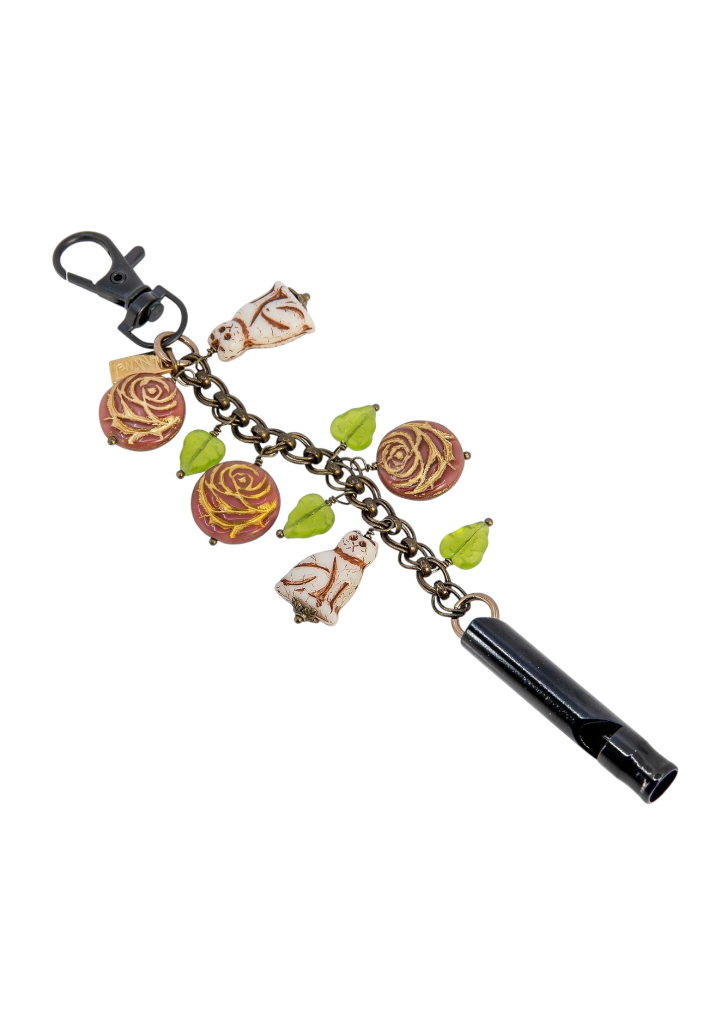 Cats in the Rose Garden Purse Charm With Whistle