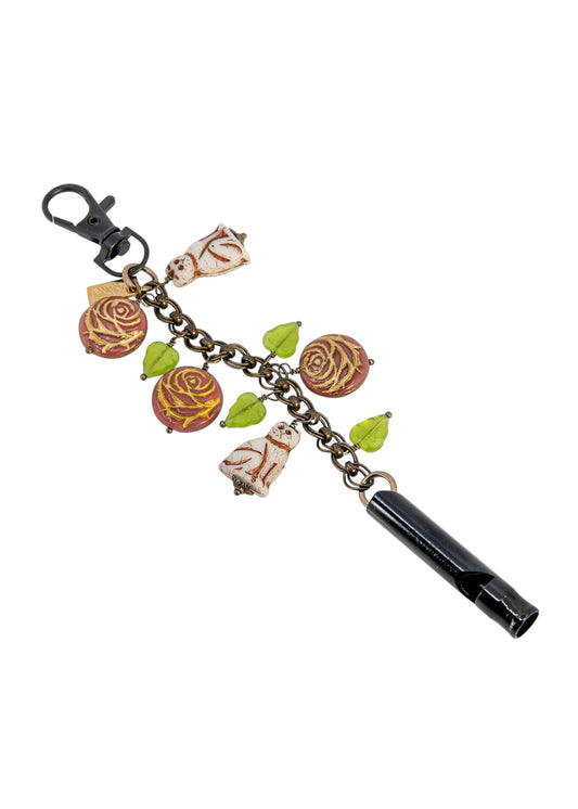 Cats in the Rose Garden Purse Charm With Whistle