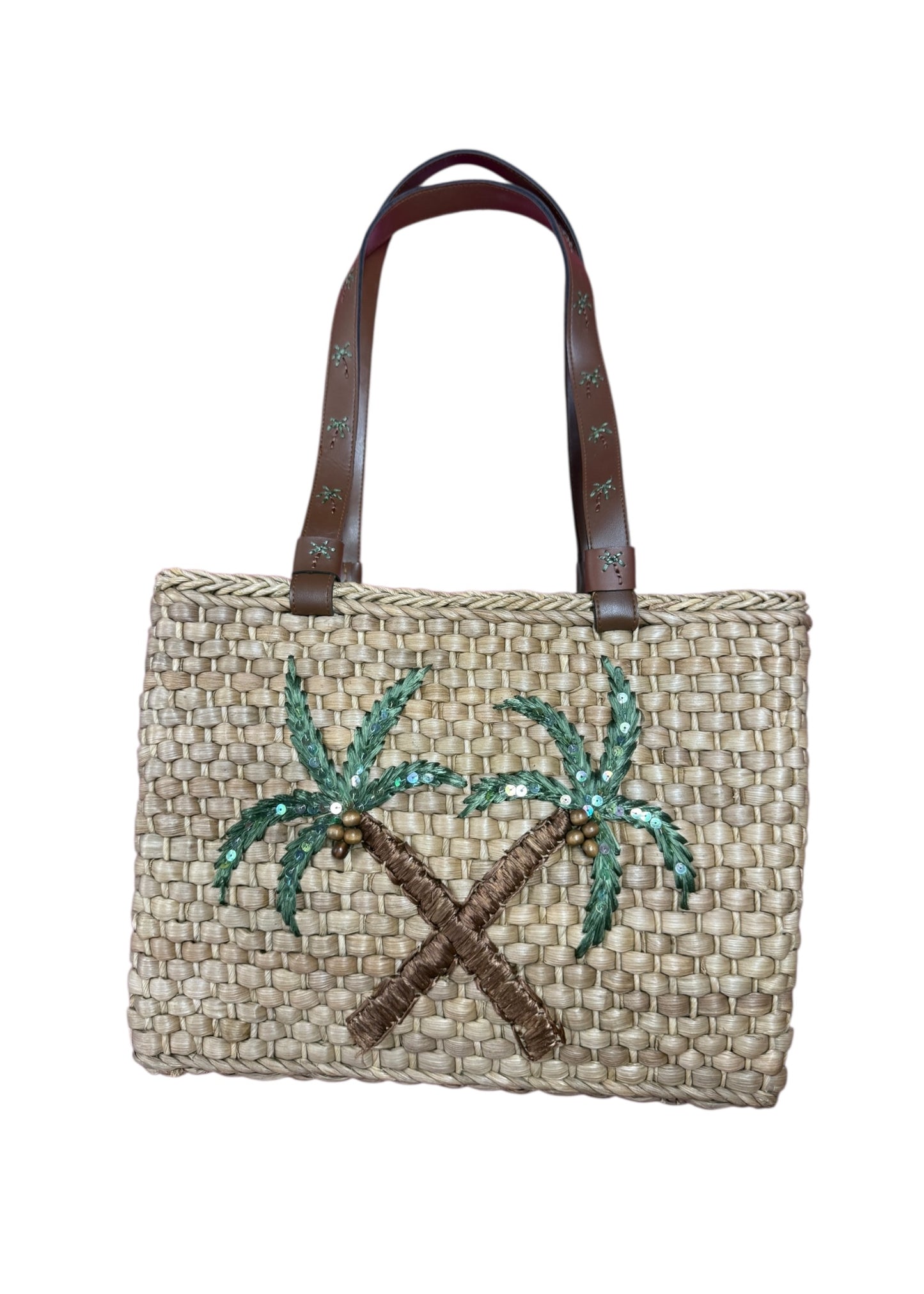 Sequin Palm Tree Basket Bag