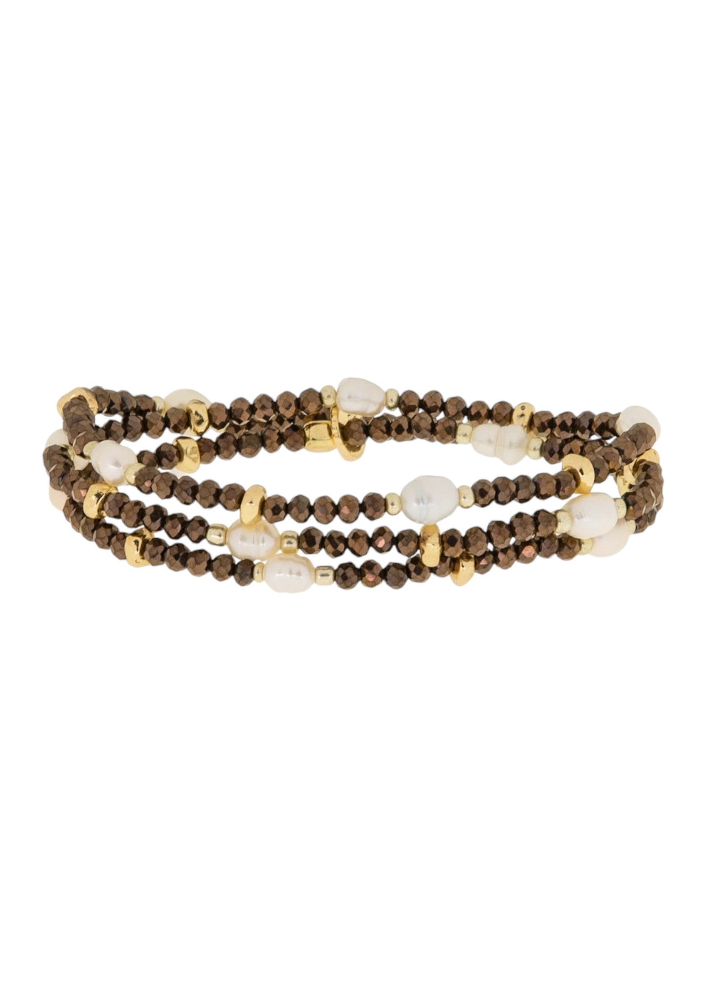 Gold/Bronze Crystal Beaded Pearl Stretch Bracelet