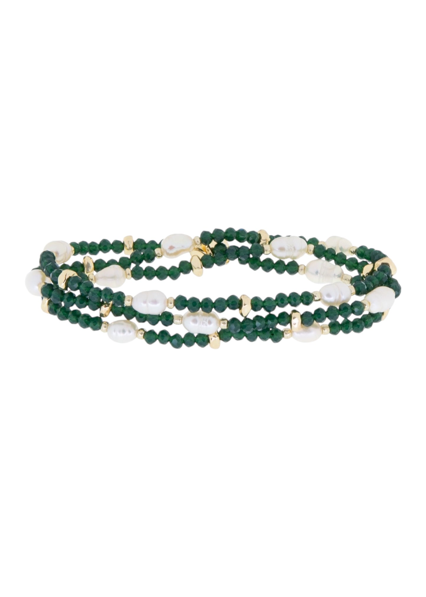 Gold/Emerald Crystal Beaded Pearl Stretch Bracelet