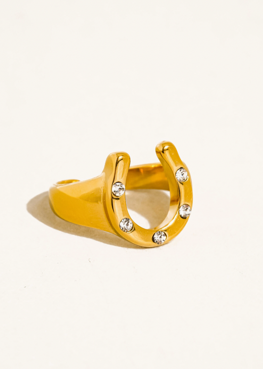 18K Gold Non-Tarnish Cz Horseshoe Ring