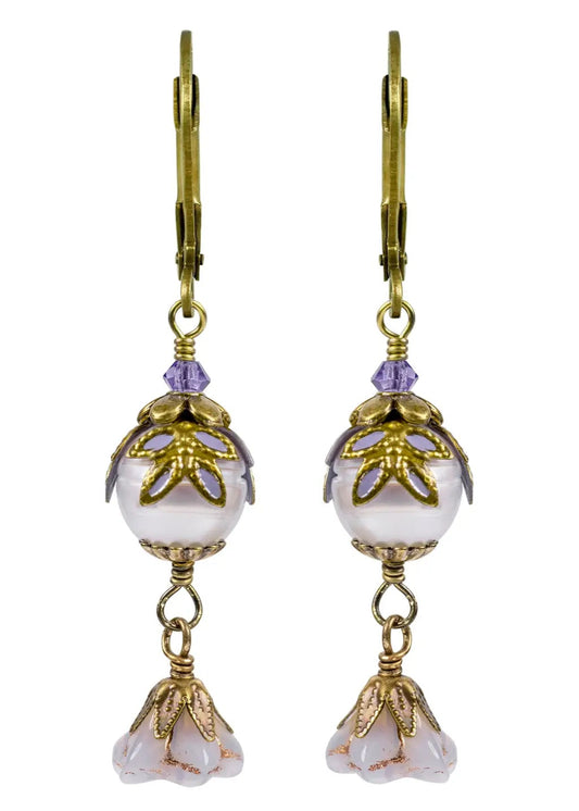Fairyland: Pearl & Flower Crystal Hand-Painted Drop Earrings