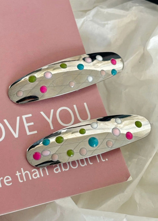 Polka Dot Silver Hair Clip